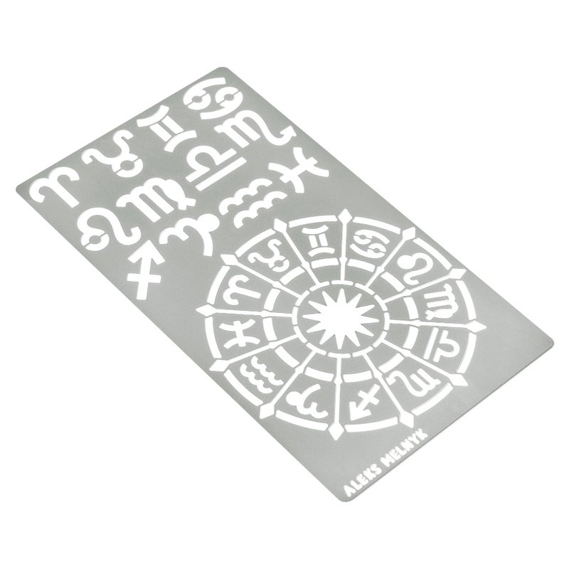 Aleks Melnyk No.29a Metal Journal Stencil, Zodiac Circle Symbol, Stainless Steel Stencil 1 PCS, Template for Wood Burning, Pyrography, Engraving, Astrology, Horoscope Wheel Chart, Bullet Journaling - Image 2